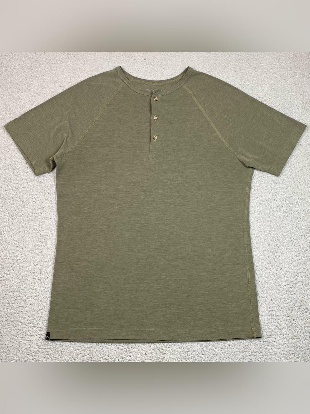 Pistol Lake Henley Shirt Men's Size L Green Short Sleeve Stretch Made In USA